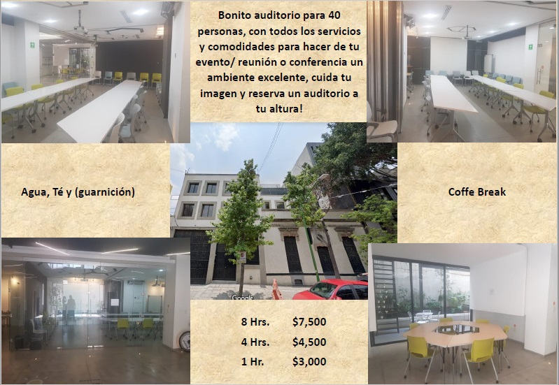 Rento bonito auditorio para 40 personas, todo incluído